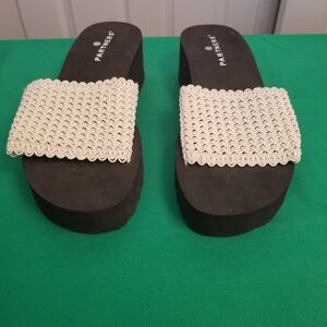 Partners Women's Beige Slide Sandals Size L 9-10 Platform Wedge